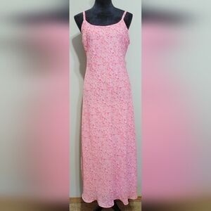 Y2K Teddi Pink Floral Maxi Slip Dress Fully Lined Petite Size 10